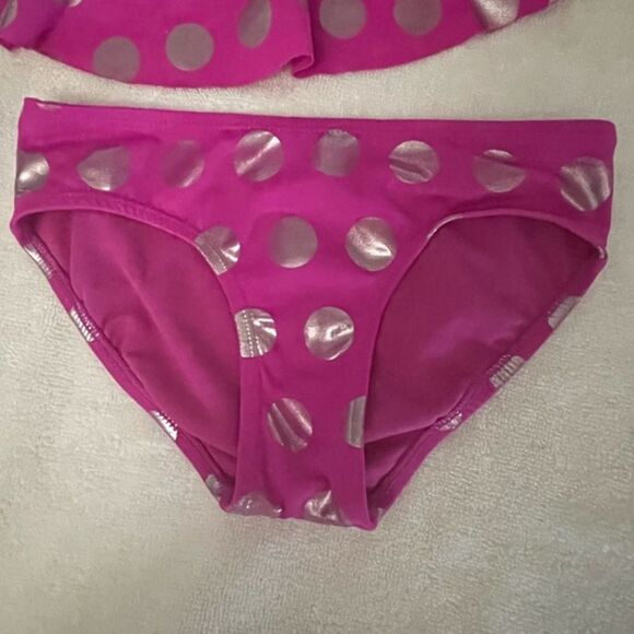 Girls size 7 Justice bright pink with silver colored circles racer back bikini - Picture 8 of 11